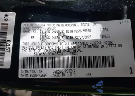 2014 Toyota Tundra 1794 5.7L V8 from USA, damaged, VIN 5TFAY5F19EX405301